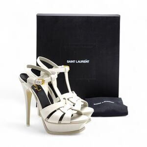 Saint Laurent Tribute Platform Leather Sandals Pumps White – NWB $1100